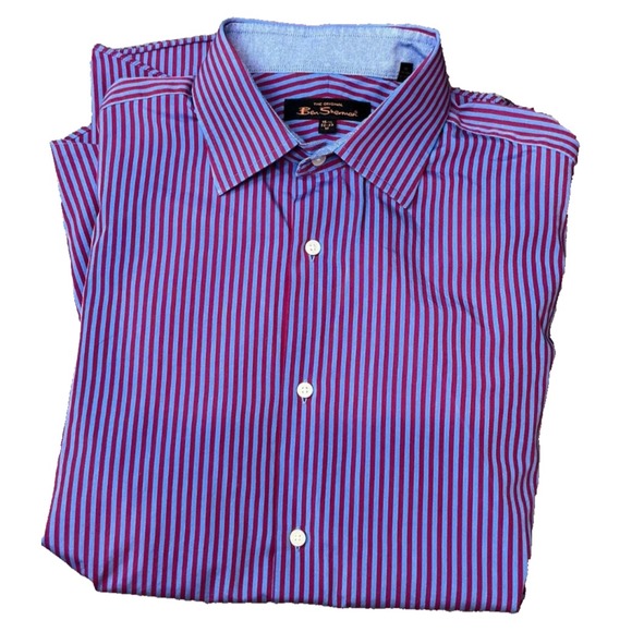 Ben Sherman Button-Down Shirt 15 1/2 Red/Blue Striped Open City Preppy Casual M - Picture 1 of 5